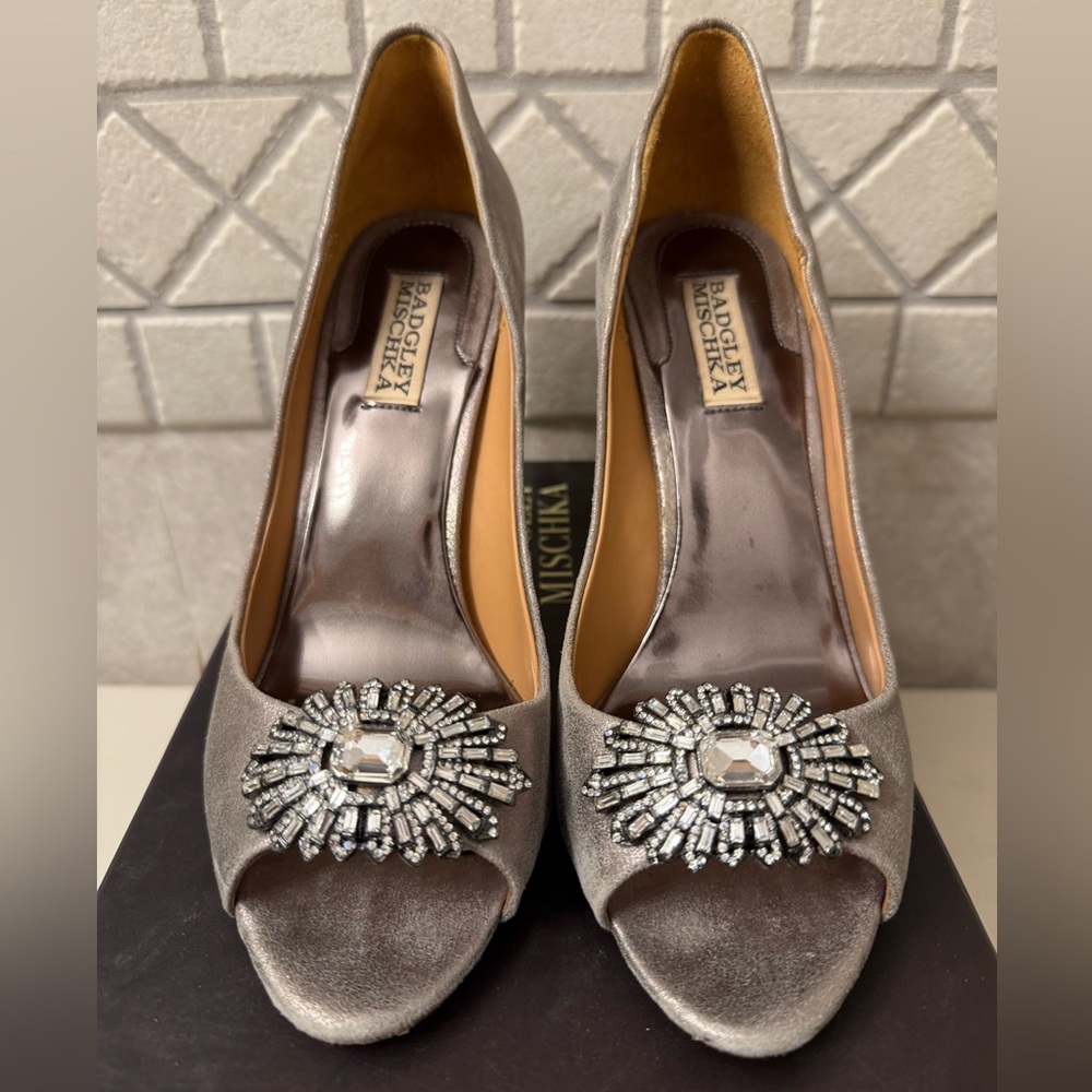 Badgley Mischka Silver Crystal Embellished Heels